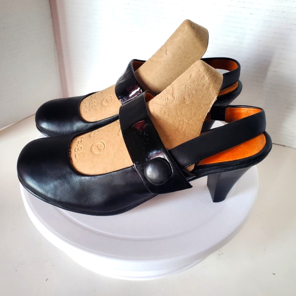 Gentle Soul Black Leather Mary Jane Sling Back Shoes Size 8.5